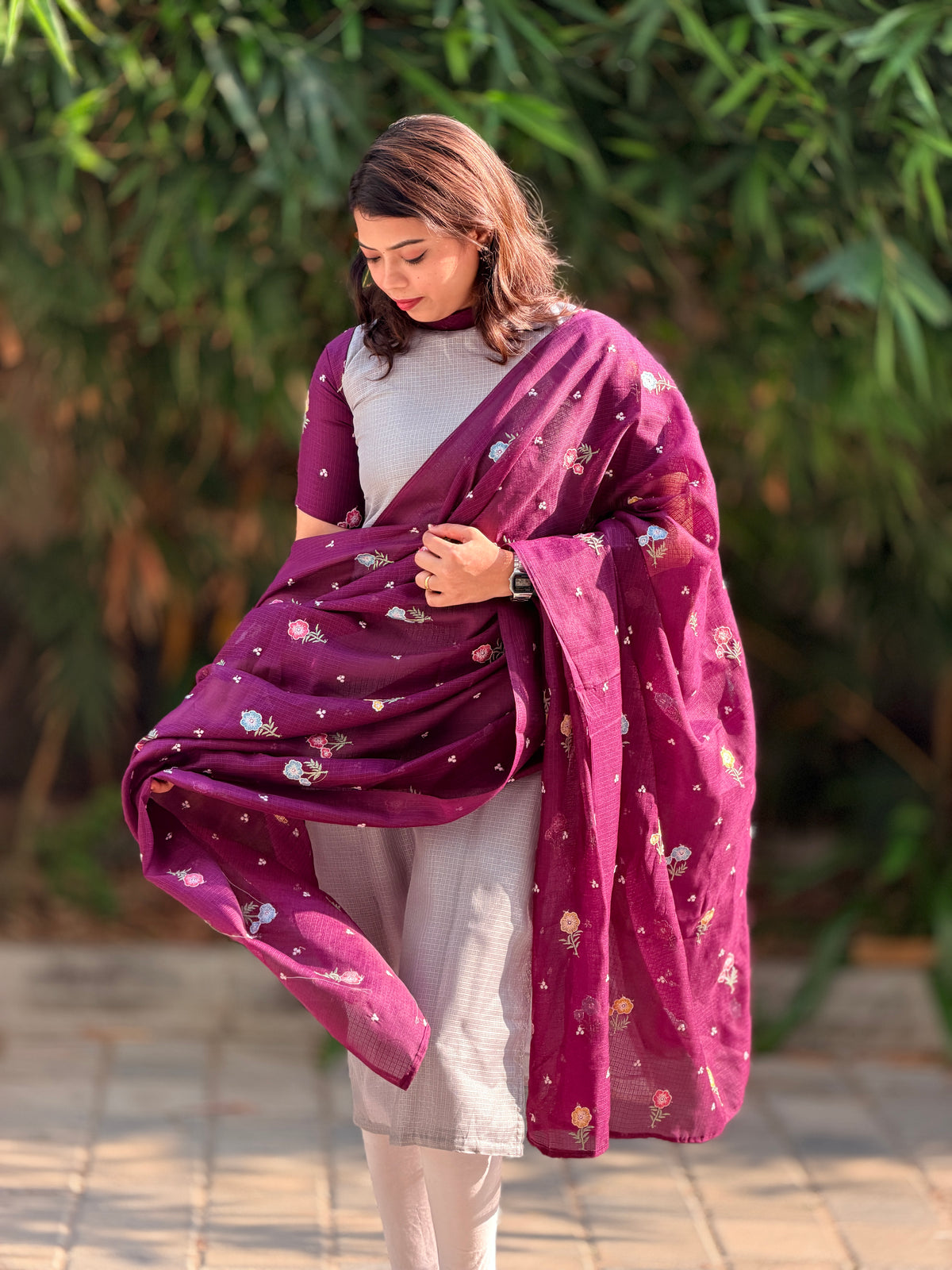 BURGANDY GREY KOTA SET