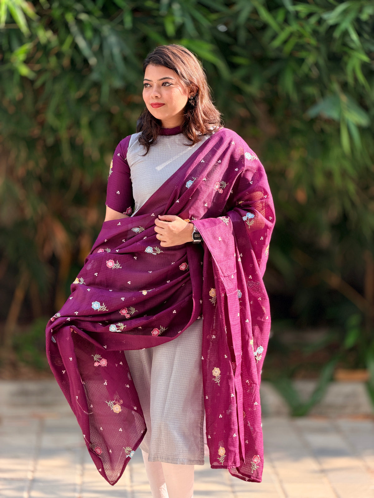 BURGANDY GREY KOTA SET