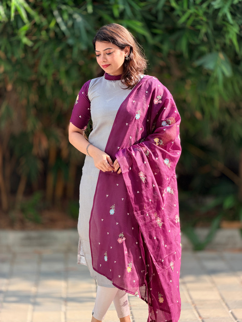 BURGANDY GREY KOTA SET