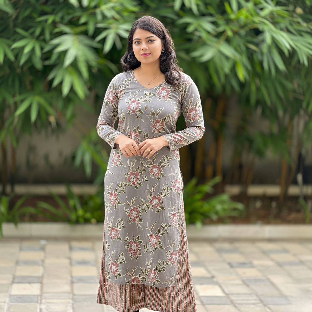 GREY PETALS ( ONLY KURTI )
